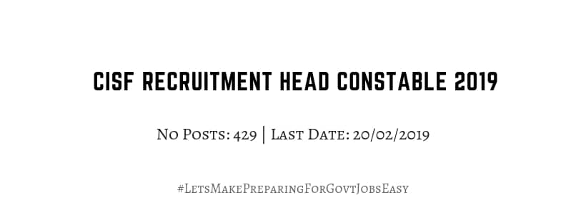 CISF Recruitment Head constable 2019