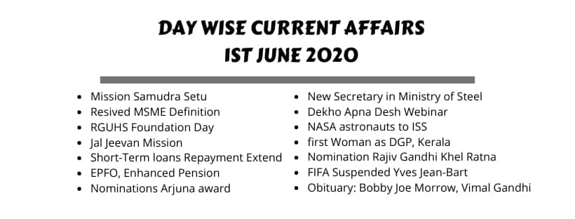 Today current affairs 1 june 2020