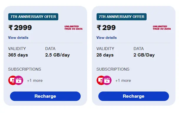 Jio's 7th-anniversary plan offers