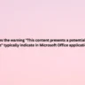 What does the warning "This content presents a potential security issue" typically indicate in Microsoft Office applications?