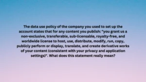 The data use policy of the company you used to set up the account states that for any content you publish: "you grant us a non-exclusive, transferable, sub-licensable, royalty-free, and worldwide license to host, use, distribute, modify, run, copy, publicly perform or display, translate, and create derivative works of your content (consistent with your privacy and application settings)". What does this statement really mean?