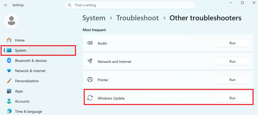 Run the Windows Update Troubleshooter
