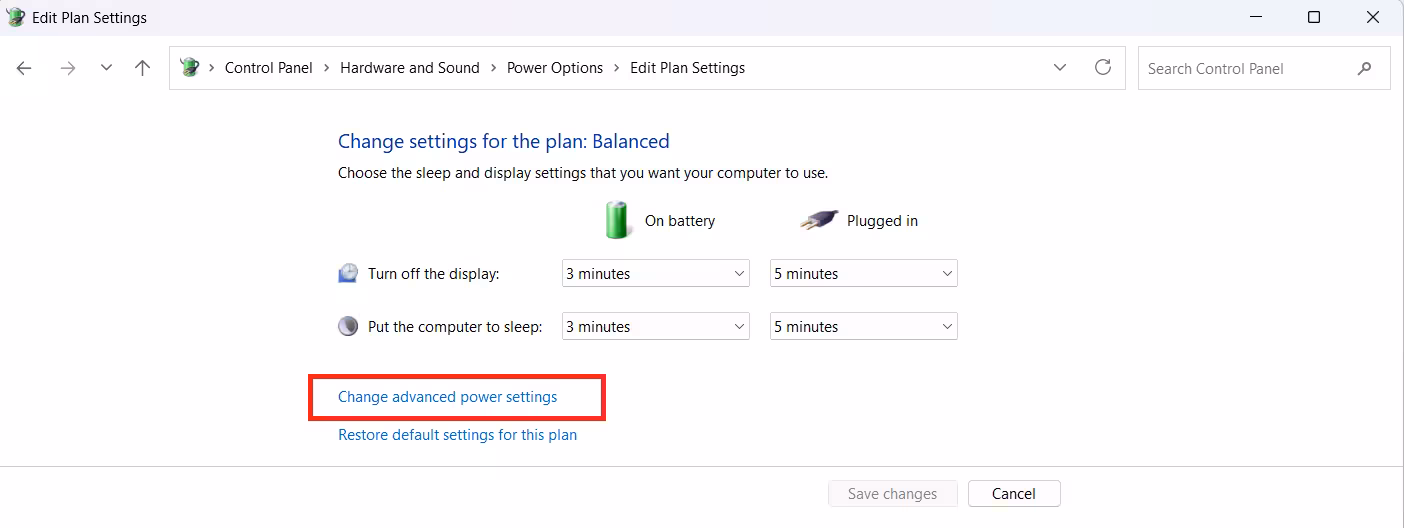 Change advanced power settings.