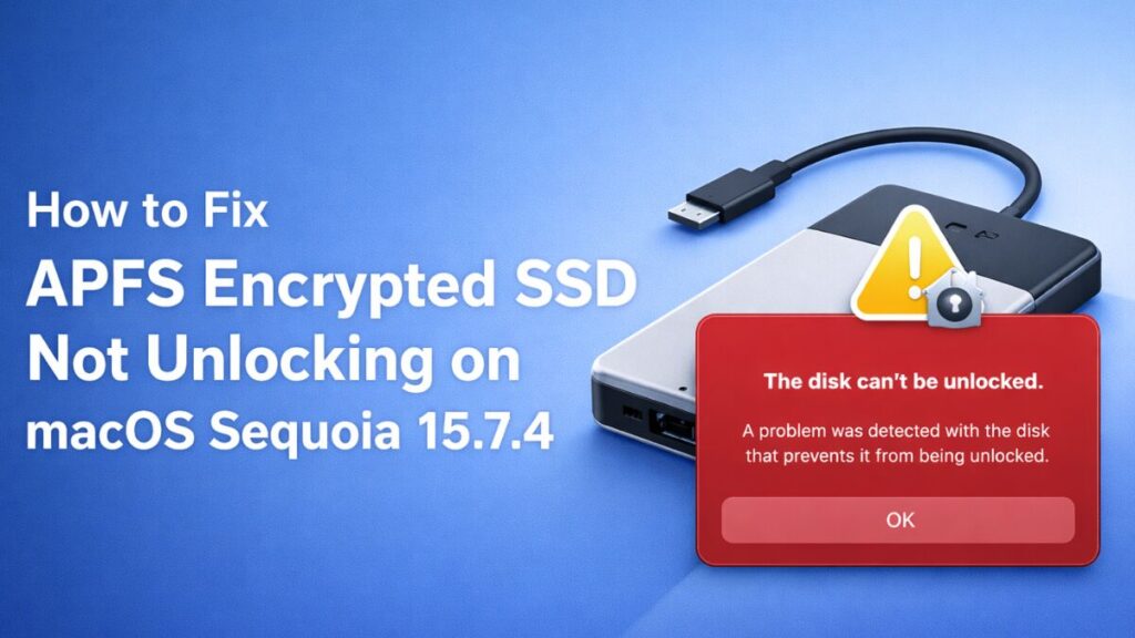 How to Fix APFS Encrypted SSD Not Unlocking on macOS Sequoia 15.7.4
