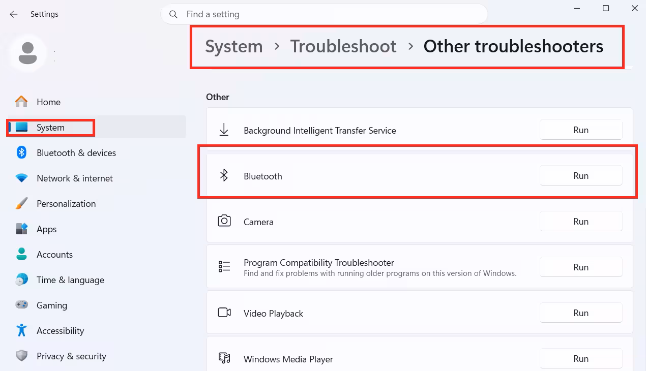 Run the Bluetooth Troubleshooter