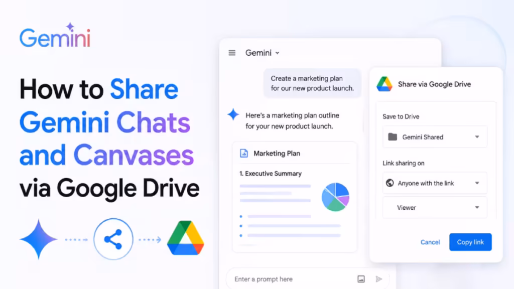How to Share Gemini Chats and Canvases via Google Drive