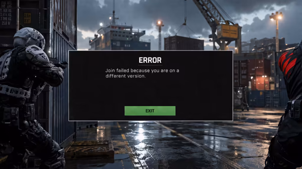 warzone join failed because you are on a different version
