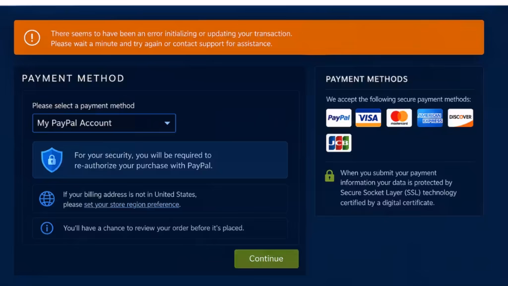 how to fix Steam error initializing or updating transaction