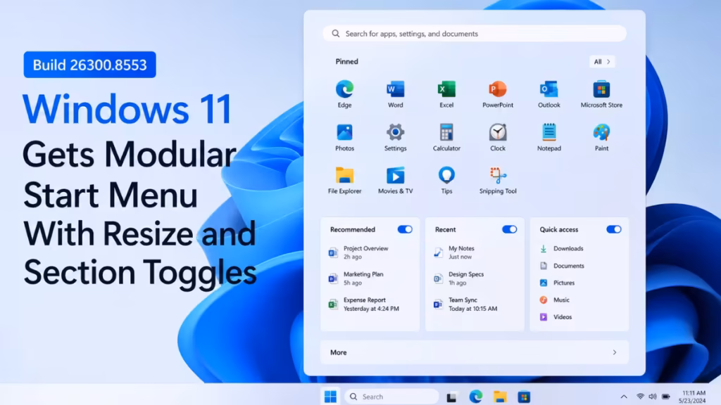 Windows 11 Gets Modular Start Menu With Resize and Section Toggles in Build 26300.8553