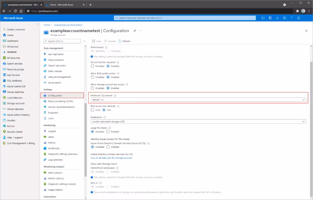 Set the Minimum TLS Version to 1.2