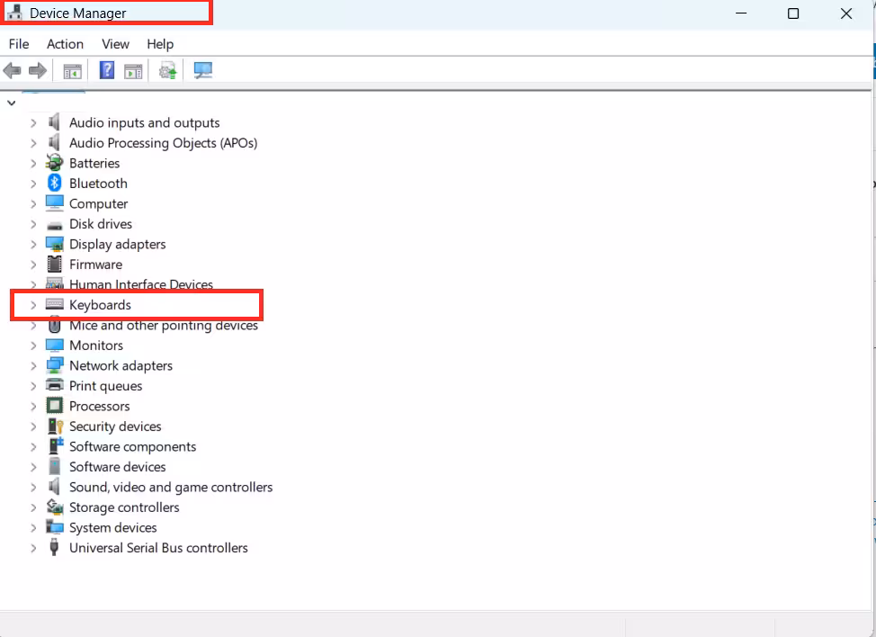 Check Device Manager for Keyboard Errors