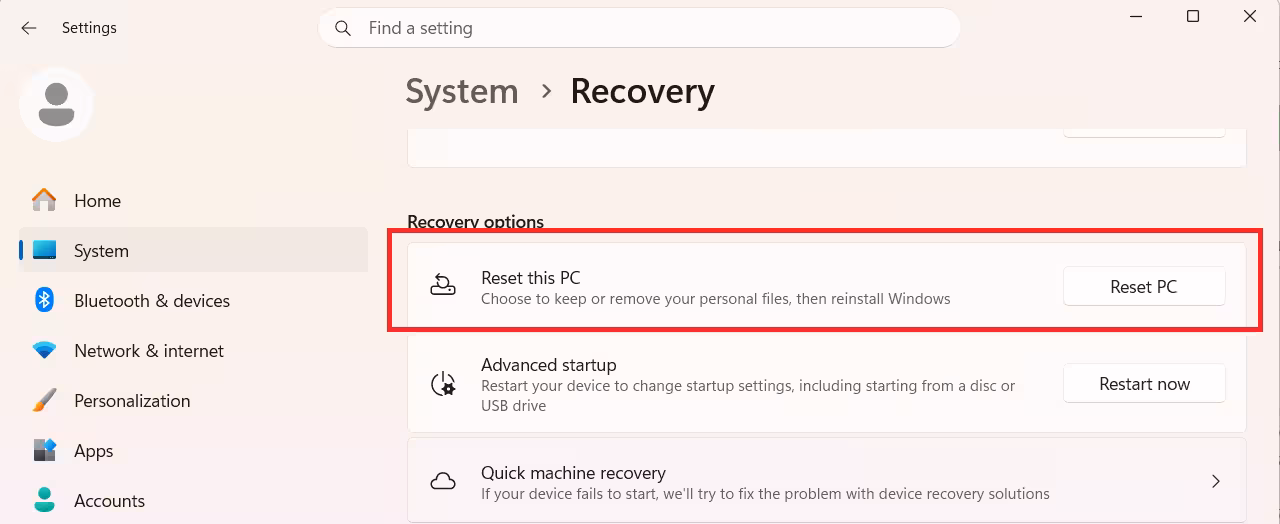 Reset Windows