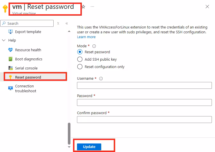 Reset Password via the Azure Portal