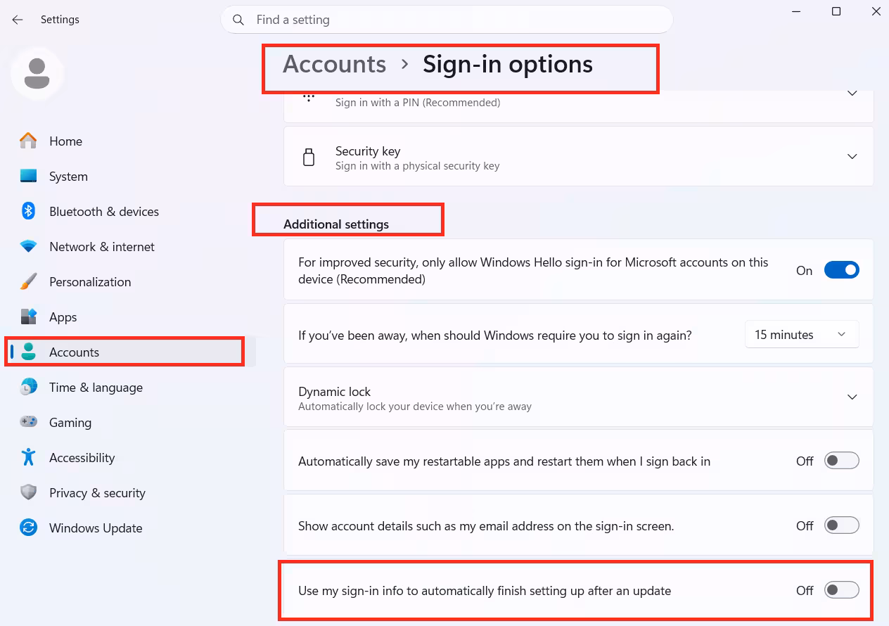 Turn Off "Use Sign-in Info After Update"