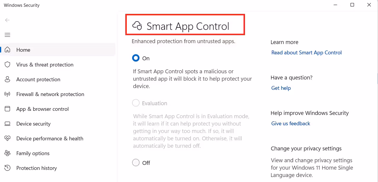 Smart App Control Modes: On, Evaluation, and Off