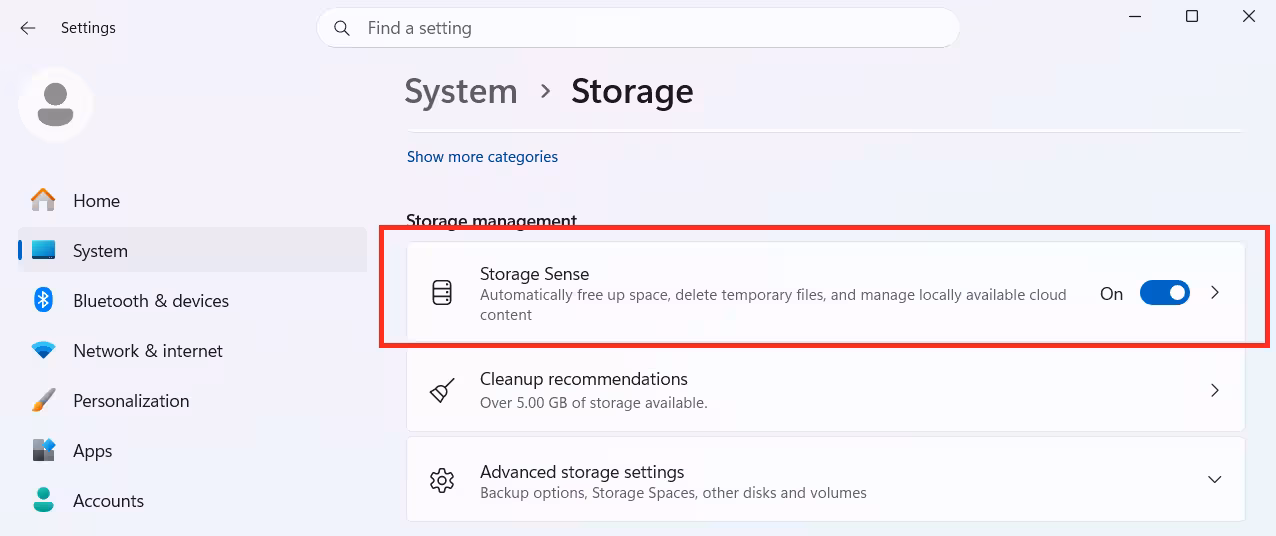 Storage Sense and Cleanup Recommendations