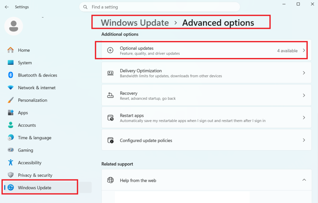 Check Optional Updates and PC Maker Drivers