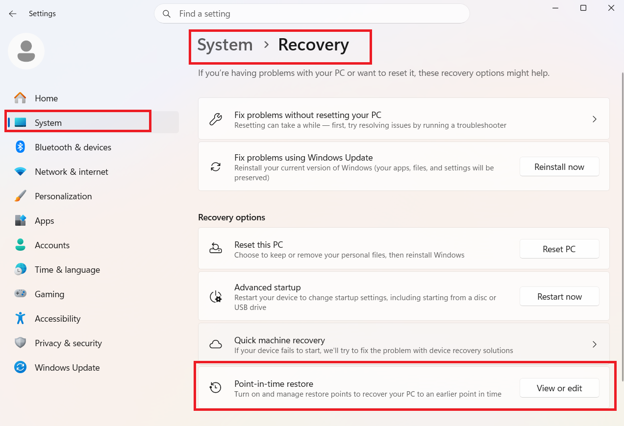 Point-in-time restore