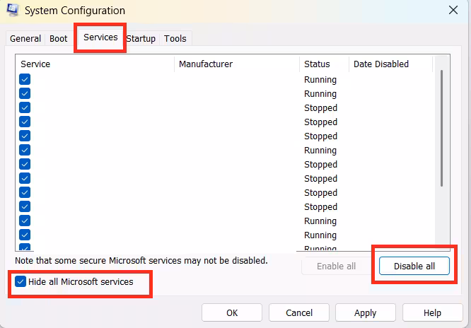 Hide all Microsoft services