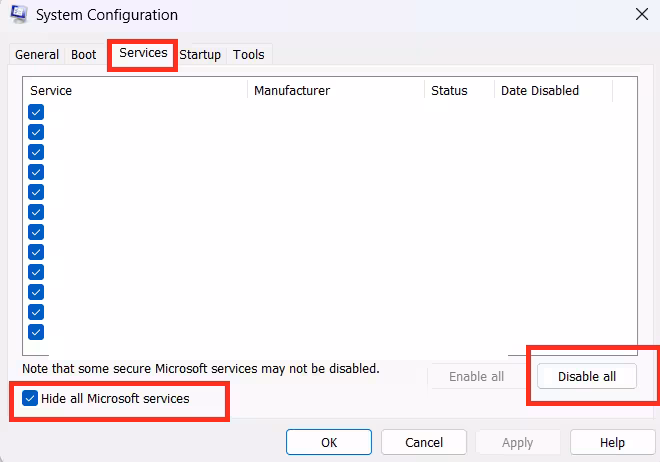 Hide all Microsoft services