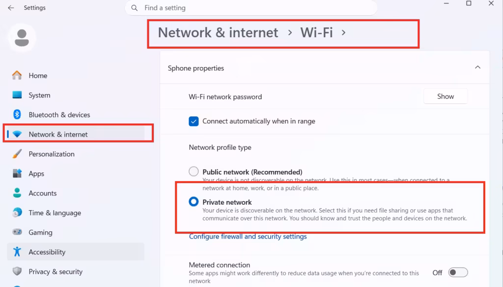 Set Your Network Profile to Private