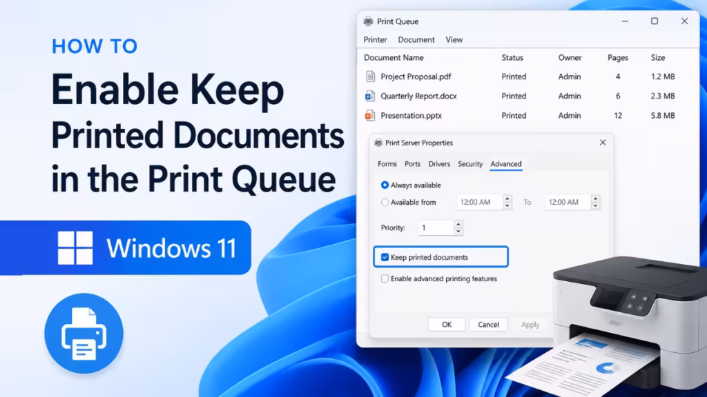 How to Enable Keep Printed Documents in the Print Queue on Windows 11