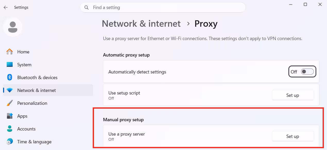Disable Proxy Server or Conflicting VPN Client