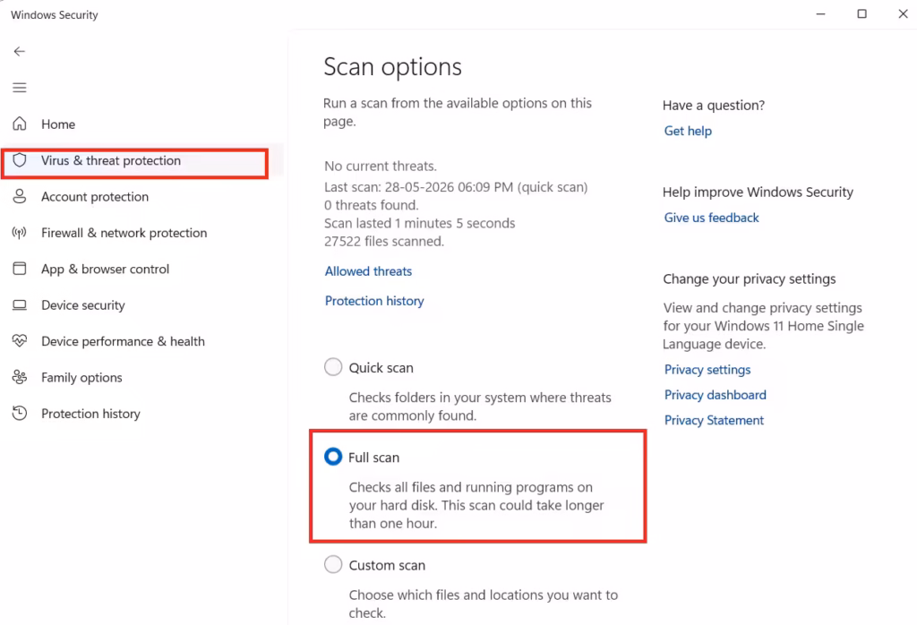 Run a Full Scan with Microsoft Defender