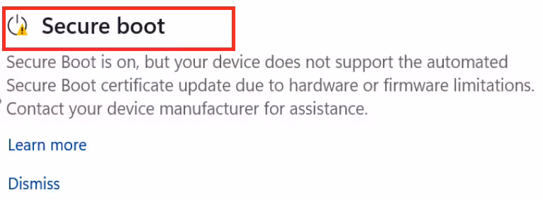Yellow warning Secure Boot