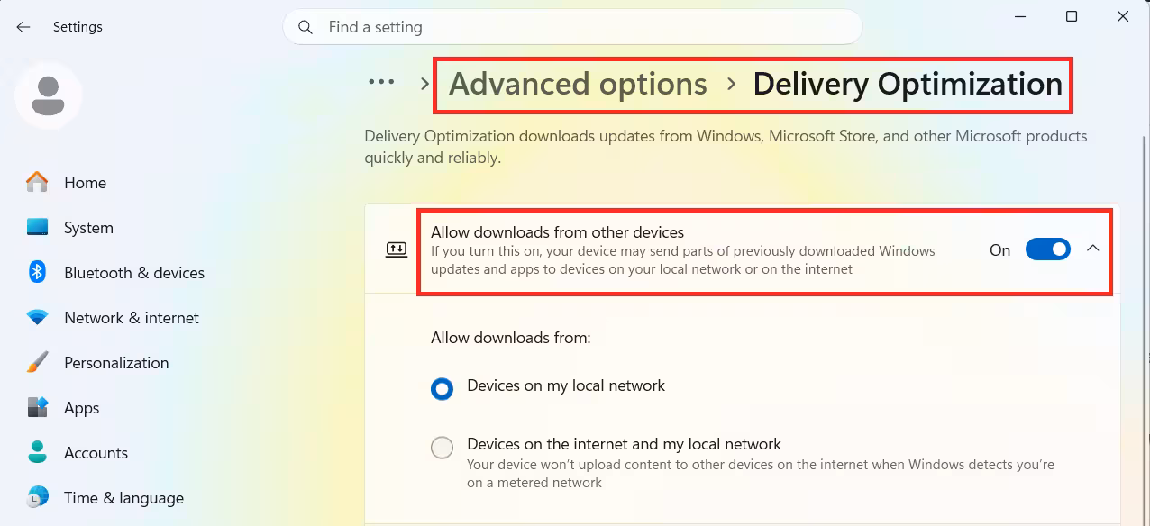 Toggle Delivery Optimization