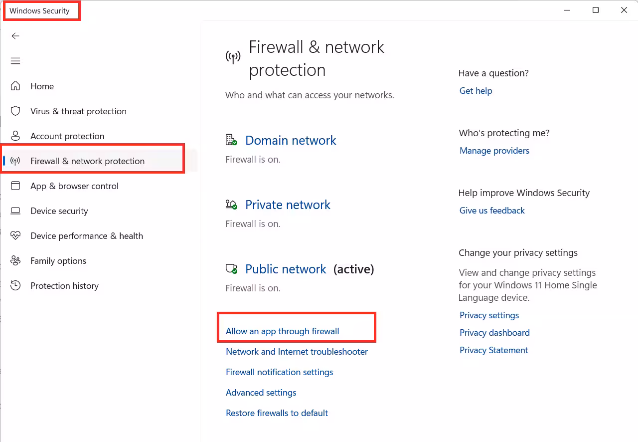 Allow an App Using Windows Security