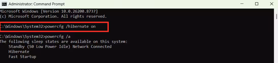 Enable Hibernate on Windows 11 via Command Prompt