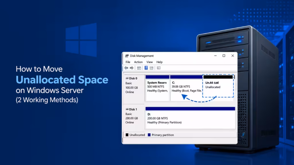 move unallocated space windows server