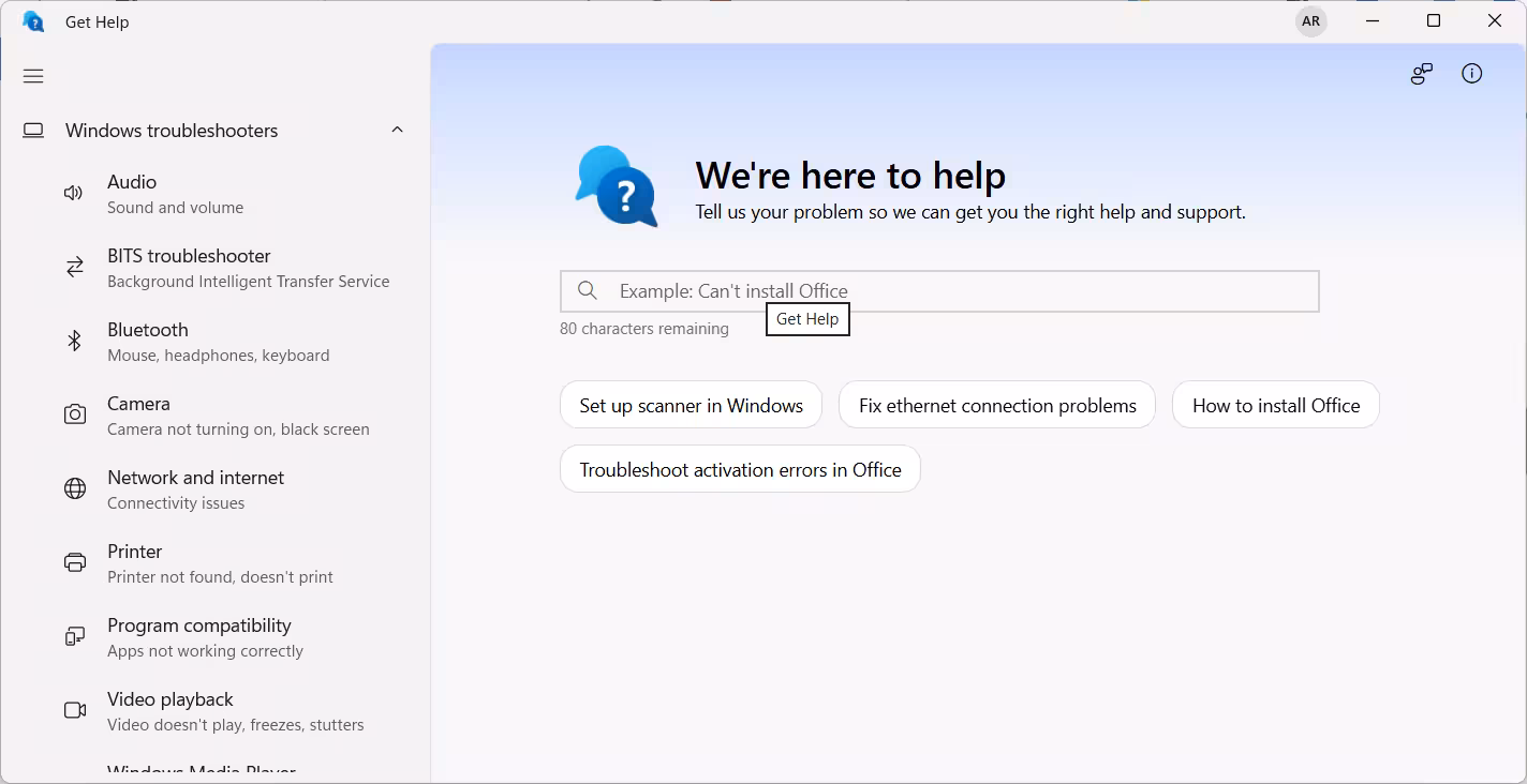 Use the Get Help App for Microsoft Support