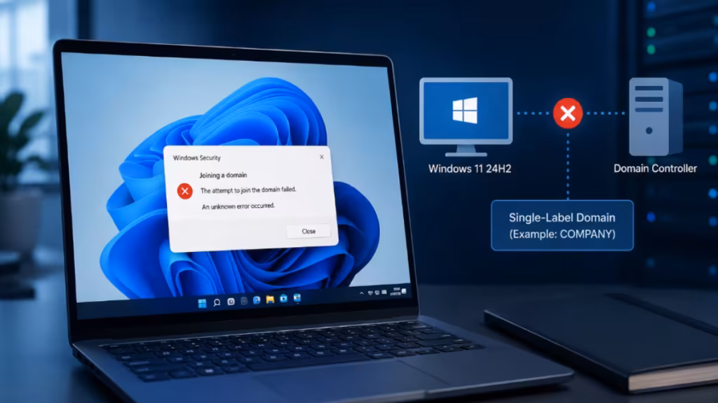 windows 11 24h2 domain join failure single-label domain