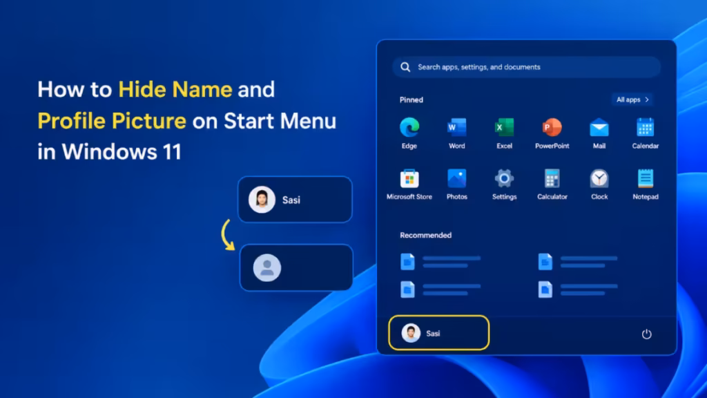 hide name and profile picture on start menu