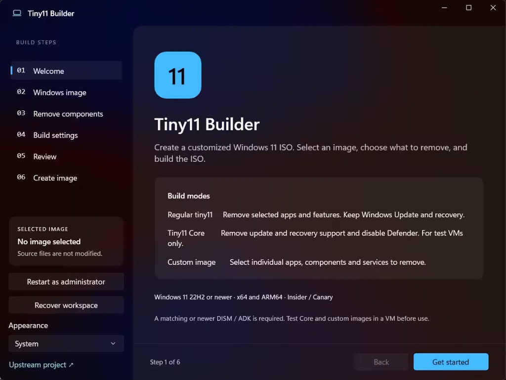 Tiny11 Builder interface for Windows 11 26H2 teased by NTDEV